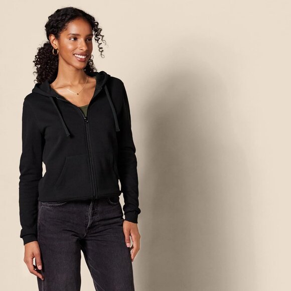 Women’s Black Fleece Full-Zip Hoodie for Comfort and Style - Picture 2 of 7